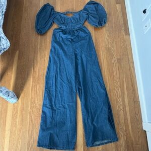 DENIM CUTOUT WIDE-LEG JUMPSUIT